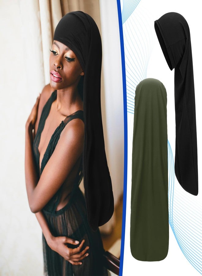 Twistover 2 Pcs Jumbo Dreadlock Cap Hair Dreads Head Wrap Loc Wraps for Dreads Hair Accessories for Men Women Sleeping (Black, Army Green,30 Inches) - Image 5